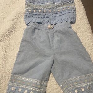 Blue Eyelet Lace Top and Pants Set Baby Headquarters Sz 18 mos. Linen&Cotton